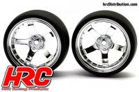 Tires - 1/10 Drift - mounted - 5-Spoke Chrome Wheels 6mm Offset - Slick (2 pcs)