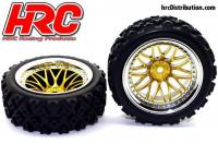 Reifen - 1/10 Rally - montiert - Gold/Chrome Felgen - 12mm Hex - HRC Rally  (2 Stk.)