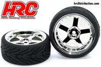 Tires - 1/10 Touring - mounted -  5-Spoke Chrome Wheels - 12mm Hex - HRC Street-V II (2 pcs)