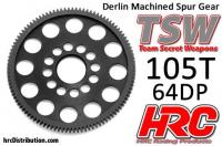 Spur Gear - 64DP - Low Friction Machined Delrin - Ultra Light - 105T