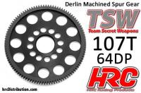 Spur Gear - 64DP - Low Friction Machined Delrin - Ultra Light - 107T