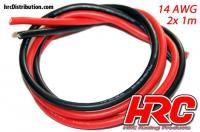 Câble -  14 AWG/ 2.0mm2 - Argent (400 x 0.08) - Rouge et Noir (1m chaque)