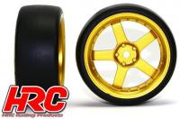Tires - 1/10 Drift - mounted - 5-Spoke Gold Wheels 3mm Offset - Slick (2 pcs)