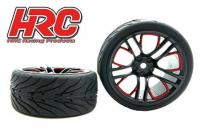 Tires - 1/10 Touring - mounted - Five Blocks Red/Black Wheels - 12mm hex - HRC Street Devil (2 pcs)