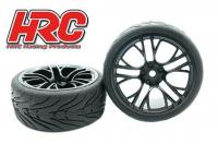 Tires - 1/10 Touring - mounted - Five Blocks Black Wheels - 12mm hex - HRC Street Devil (2 pcs)