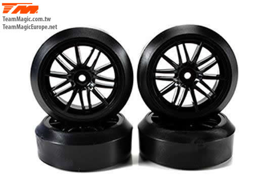 K Factory - KF7624BKS - Tires - 1/10 Drift - mounted - 15-Spoke wheels - 12mm Hex - Soft (4 pcs)