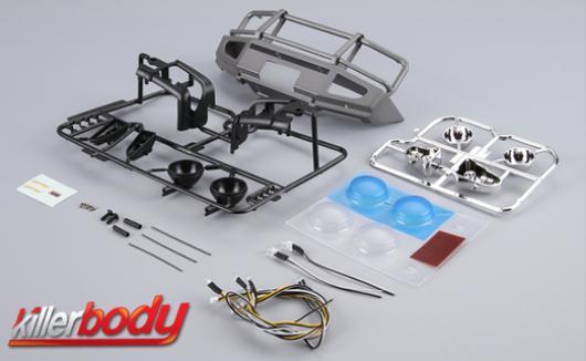 KillerBody - KBD48717 - Pièce détachée - Traxxas TRX-4 - Pare-chocs en aluminium 1/10 avec kits d'amélioration LED gris argenté Convient pour 1/10 Truck et SUV