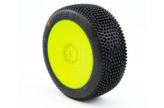 ProCircuit - PCY2003-C3 - Tires - 1/8 Buggy - mounted - Yellow wheels - 17mm Hex - HOT DICE V2 C3 (MEDIUM) (2 pcs)