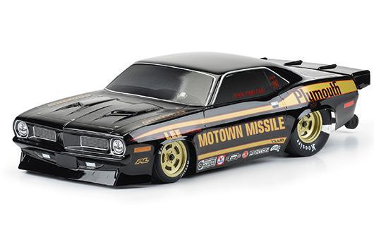 Pro-Line - PRO355018 - Carrozzeria - 1/10 Short Course - Nera - 1972 Plymouth Barracuda Motown Missile Edition - for Losi 22S, Slash 2wd Drag Car & AE DR10