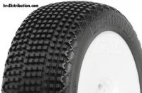 Tires - 1/8 Buggy - mounted - Light Velocity White wheels - 17mm Hex - LockDown X4 (super soft) (2 pcs)