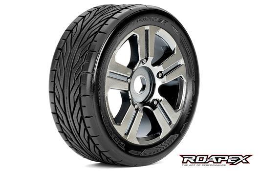 Roapex - RXR5001-CB - Tires - 1/8 Buggy - mounted -  Chrome Black wheels - 17mm Hex - Trigger (2 pcs)