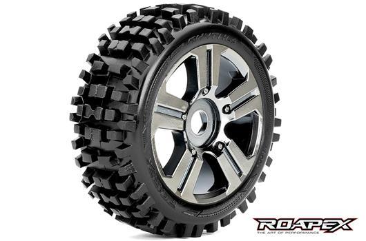 Roapex - RXR5002-CB - Tires - 1/8 Buggy - mounted -  Chrome Black wheels - 17mm Hex - Rhythm (2 pcs)