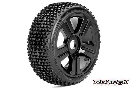 Roapex - RXR5003-B - Tires - 1/8 Buggy - mounted -  Black wheels - 17mm Hex - Roller (2 pcs)