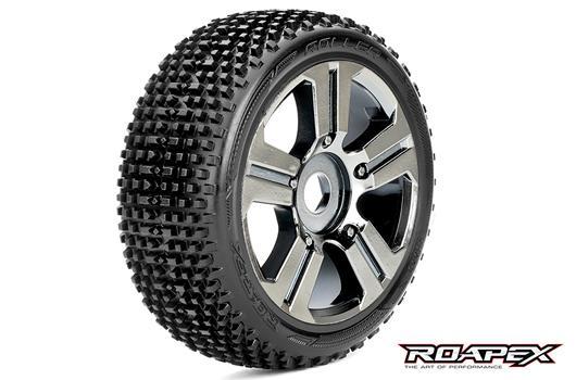 Roapex - RXR5003-CB - Tires - 1/8 Buggy - mounted -  Chrome Black wheels - 17mm Hex - Roller (2 pcs)