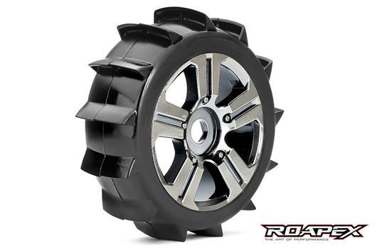 Roapex - RXR5004-CB - Tires - 1/8 Buggy - mounted -  Chrome Black wheels - 17mm Hex - Paddle (2 pcs)