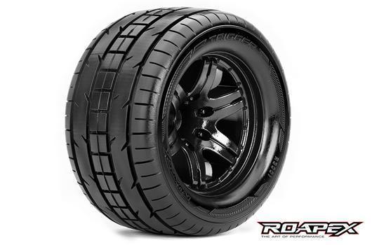 Roapex - RXR3001-B0 - Tires - 1/10 Monster Truck - mounted - 0 offset - Black wheels - 12mm Hex - Trigger (2 pcs)