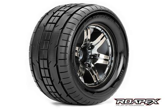 Roapex - RXR3001-CB0 - Tires - 1/10 Monster Truck - mounted - 0 offset - Chrome Black wheels - 12mm Hex - Trigger (2 pcs)