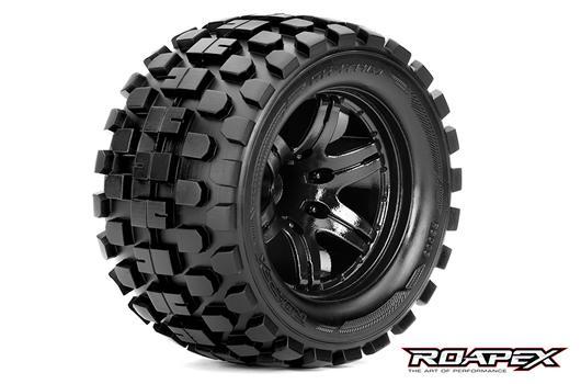 Roapex - RXR3003-B2 - Tires - 1/10 Monster Truck - mounted - 1/2 offset - Black wheels - 12mm Hex - Rhythm (2 pcs)