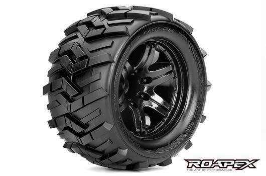 Roapex - RXR3004-B0 - Tires - 1/10 Monster Truck - mounted - 0 offset - Black wheels - 12mm Hex - Morph (2 pcs)