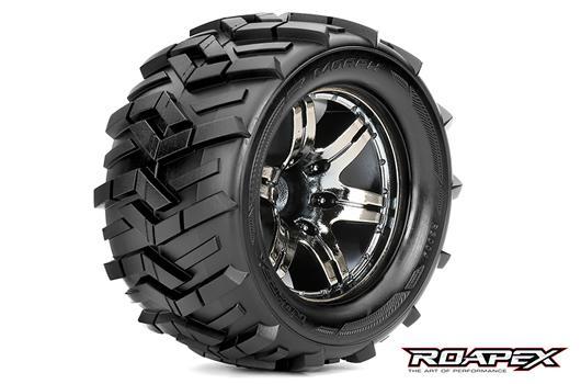 Roapex - RXR3004-CB2 - Tires - 1/10 Monster Truck - mounted - 1/2 offset - Chrome Black wheels - 12mm Hex - Morph (2 pcs)