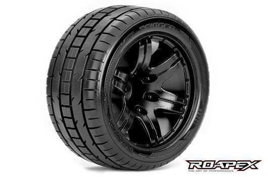 Roapex - RXR2001-B0 - Tires - 1/10 Stadium Truck - mounted - 0 offset - Black wheels - 12mm Hex - Trigger (2 pcs)