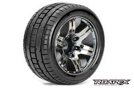 Roapex - RXR2001-CB0 - Tires - 1/10 Stadium Truck - mounted - 0 offset - Chrome Black wheels - 12mm Hex - Trigger (2 pcs)