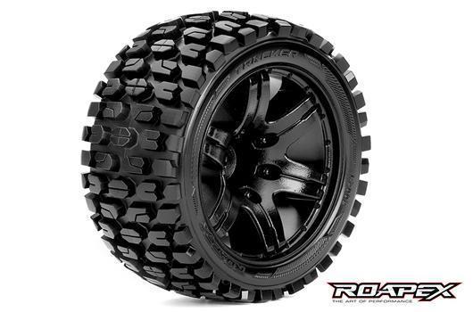 Roapex - RXR2002-B0 - Tires - 1/10 Stadium Truck - mounted - 0 offset - Black wheels - 12mm Hex - Tracker (2 pcs)