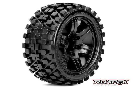 Roapex - RXR2003-B2 - Tires - 1/10 Stadium Truck - mounted - 1/2 offset - Black wheels - 12mm Hex - Rhythm (2 pcs)