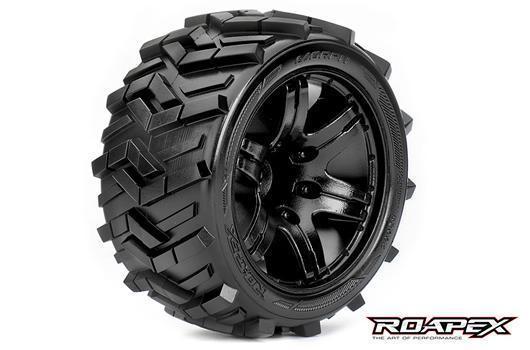 Roapex - RXR2004-B0 - Tires - 1/10 Stadium Truck - mounted - 0 offset - Black wheels - 12mm Hex - Morph (2 pcs)