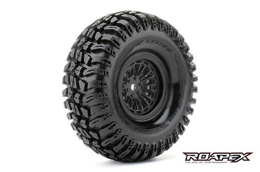 Roapex - RXR6002-B - Tires - 1/10 Crawler - mounted - 1.9" - Black wheels - 12mm Hex - Cross (2 pcs)