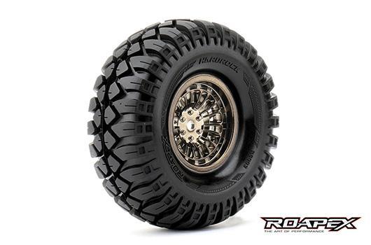 Roapex - RXR6003-CB - Tires - 1/10 Crawler - mounted - 1.9" - Chrome Black wheels - 12mm Hex - Booster (2 pcs)