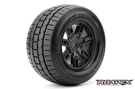 Roapex - RXR4002-B0 - Tires - 1/8 Monster Truck - mounted - 0 offset - Black wheels - 17mm Hex - Trigger (2 pcs)