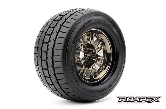 Roapex - RXR4002-CB2 - Tires - 1/8 Monster Truck - mounted - 1/2 offset - Chrome Black wheels - 17mm Hex - Trigger (2 pcs)