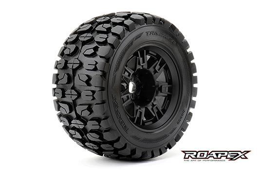 Roapex - RXR4003-B2 - Tires - 1/8 Monster Truck - mounted - 1/2 offset - Black wheels - 17mm Hex - Tracker (2 pcs)