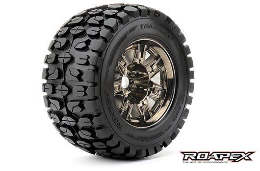 Roapex - RXR4003-CB2 - Tires - 1/8 Monster Truck - mounted - 1/2 offset - Chrome Black wheels - 17mm Hex - Tracker (2 pcs)