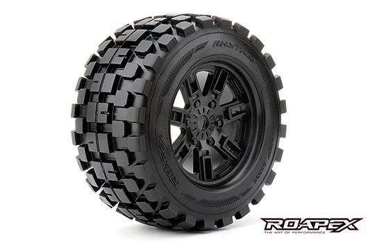 Roapex - RXR4004-B0 - Tires - 1/8 Monster Truck - mounted - 0 offset - Black wheels - 17mm Hex - Rythm (2 pcs)