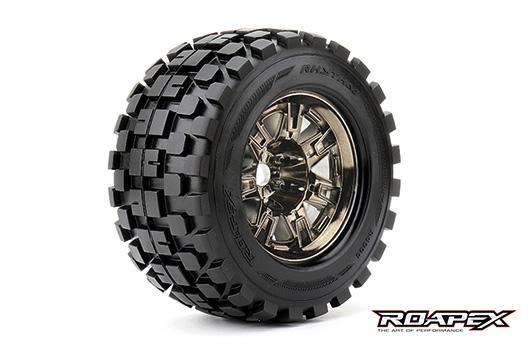 Roapex - RXR4004-CB2 - Tires - 1/8 Monster Truck - mounted - 1/2 offset - Chrome Black wheels - 17mm Hex - Rythm (2 pcs)
