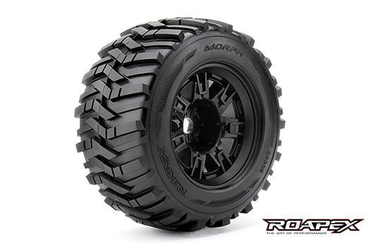 Roapex - RXR4005-B2 - Tires - 1/8 Monster Truck - mounted - 1/2 offset - Black wheels - 17mm Hex - Morph (2 pcs)