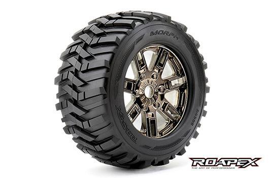 Roapex - RXR4005-CB0 - Tires - 1/8 Monster Truck - mounted - 0 offset - Chrome Black wheels - 17mm Hex - Morph (2 pcs)