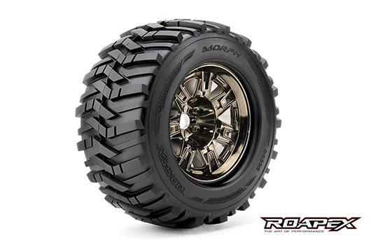 Roapex - RXR4005-CB2 - Tires - 1/8 Monster Truck - mounted - 1/2 offset - Chrome Black wheels - 17mm Hex - Morph (2 pcs)
