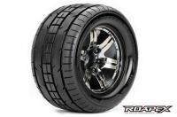 Tires - 1/10 Monster Truck - mounted - 0 offset - Chrome Black wheels - 12mm Hex - Trigger (2 pcs)