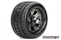 Tires - 1/10 Monster Truck - mounted - 1/2 offset - Chrome Black wheels - 12mm Hex - Trigger (2 pcs)