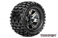 Tires - 1/10 Monster Truck - mounted - 1/2 offset - Chrome Black wheels - 12mm Hex - Tracker (2 pcs)