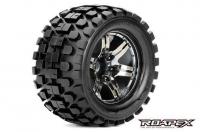 Tires - 1/10 Monster Truck - mounted - 0 offset - Chrome Black wheels - 12mm Hex - Rhythm (2 pcs)