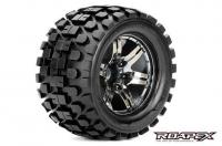 Tires - 1/10 Monster Truck - mounted - 1/2 offset - Chrome Black wheels - 12mm Hex - Rhythm (2 pcs)