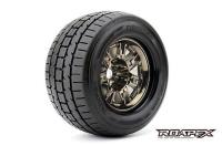 Tires - 1/8 Monster Truck - mounted - 1/2 offset - Chrome Black wheels - 17mm Hex - Trigger (2 pcs)