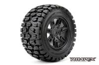 Tires - 1/8 Monster Truck - mounted - 0 offset - Black wheels - 17mm Hex - Tracker (2 pcs)
