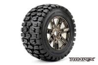 Tires - 1/8 Monster Truck - mounted - 0 offset - Chrome Black wheels - 17mm Hex - Tracker (2 pcs)