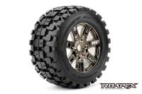 Tires - 1/8 Monster Truck - mounted - 0 offset - Chrome Black wheels - 17mm Hex - Rythm (2 pcs)
