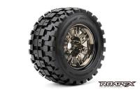 Tires - 1/8 Monster Truck - mounted - 1/2 offset - Chrome Black wheels - 17mm Hex - Rythm (2 pcs)